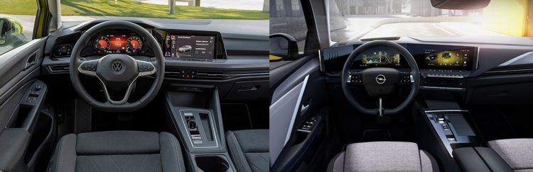 VW Golf 8 und Opel Astra gleiches Interieur Vergleich Design Cockpit AUTOmativ.de  750x243 - Opel Astra "Elegance" vs. VW Golf 8 "Style": Der Konfigurator-Vergleich!